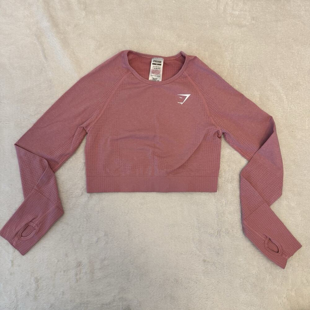 Gymshark Vital Seamless 2.0 Crop Top Womens Medium Pink Marl Long Sleeve Workout